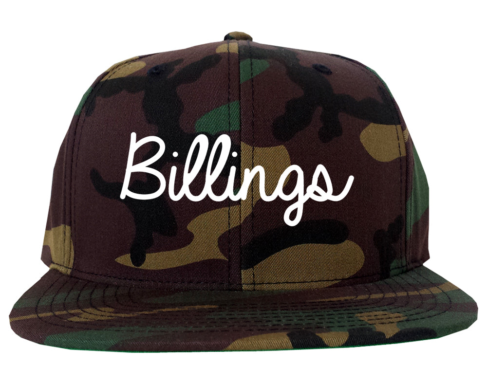 Billings Montana MT Script Mens Snapback Hat Army Camo