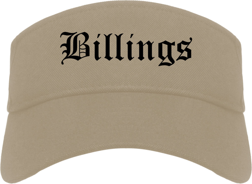 Billings Montana MT Old English Mens Visor Cap Hat Khaki