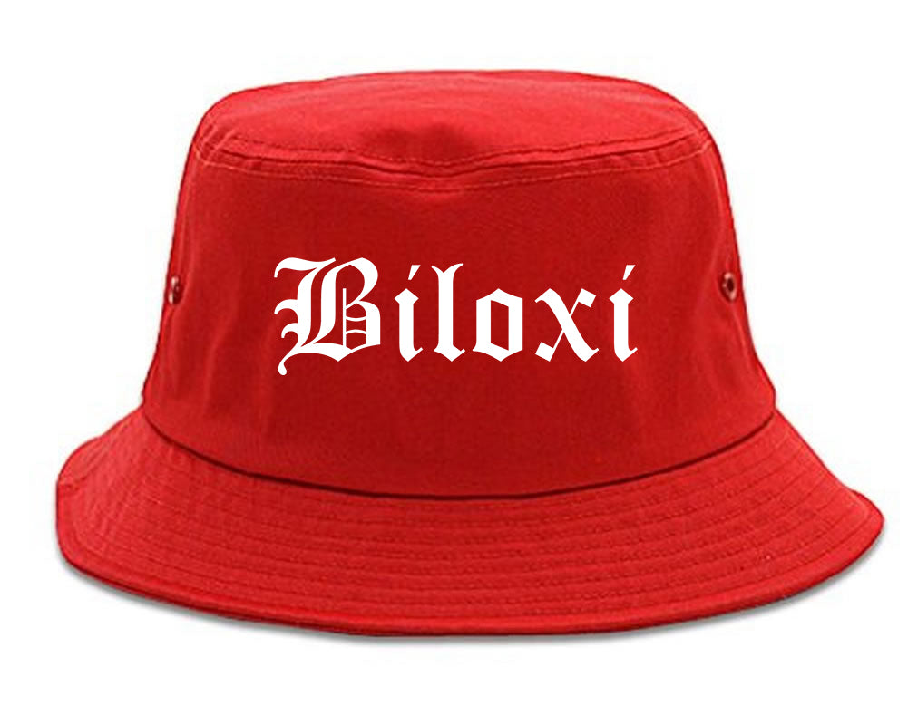 Biloxi Mississippi MS Old English Mens Bucket Hat Red