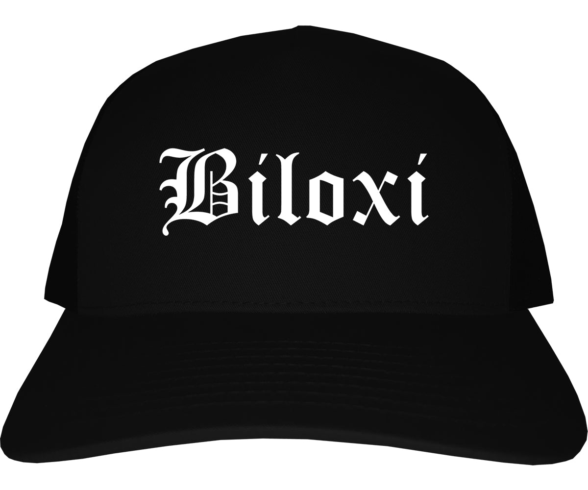 Biloxi Mississippi MS Old English Mens Trucker Hat Cap Black