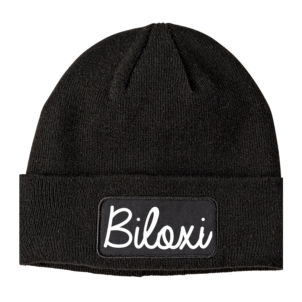 Biloxi Mississippi MS Script Mens Knit Beanie Hat Cap Black