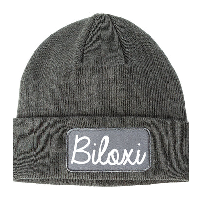 Biloxi Mississippi MS Script Mens Knit Beanie Hat Cap Grey