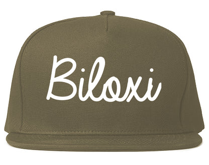 Biloxi Mississippi MS Script Mens Snapback Hat Grey