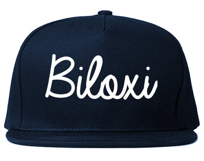 Biloxi Mississippi MS Script Mens Snapback Hat Navy Blue