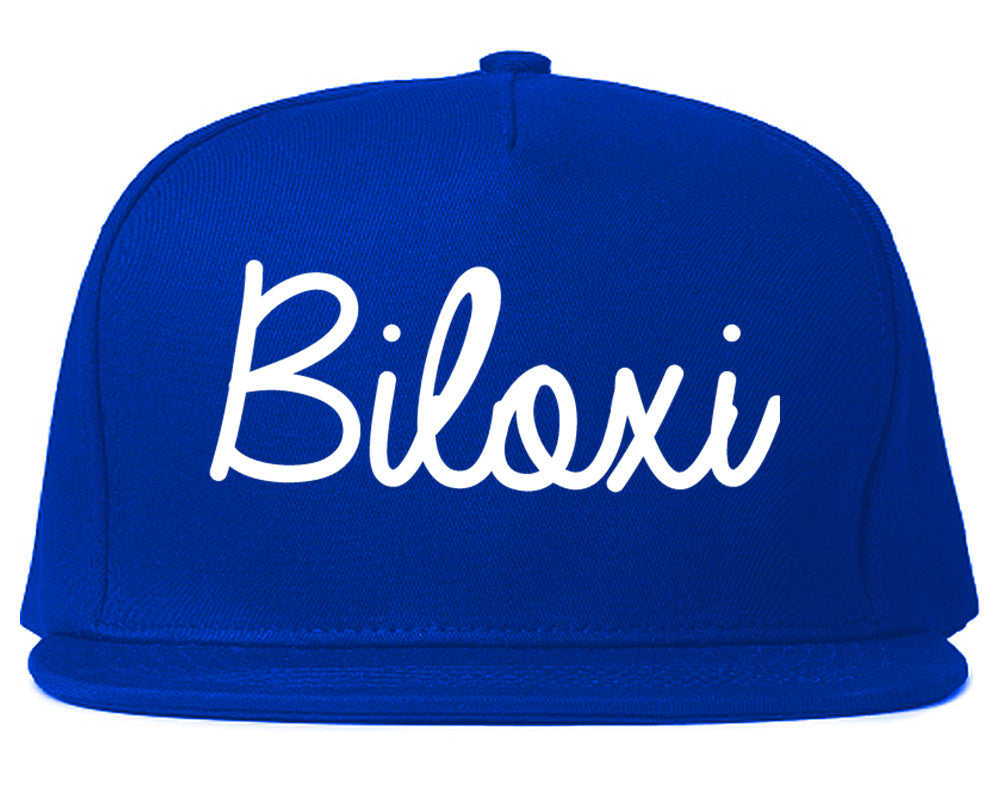 Biloxi Mississippi MS Script Mens Snapback Hat Royal Blue