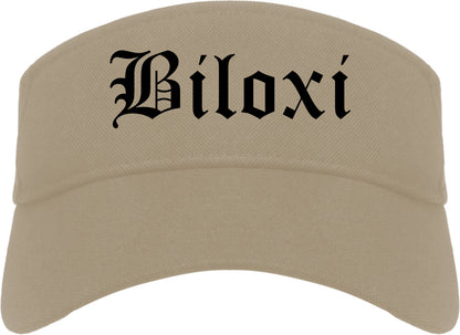 Biloxi Mississippi MS Old English Mens Visor Cap Hat Khaki