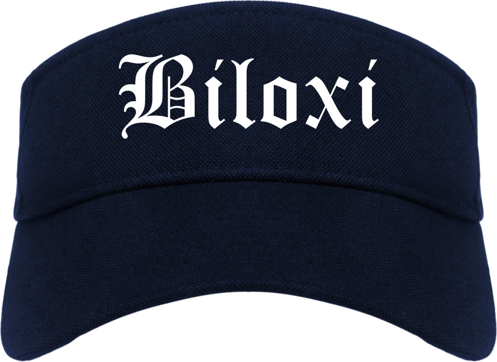 Biloxi Mississippi MS Old English Mens Visor Cap Hat Navy Blue