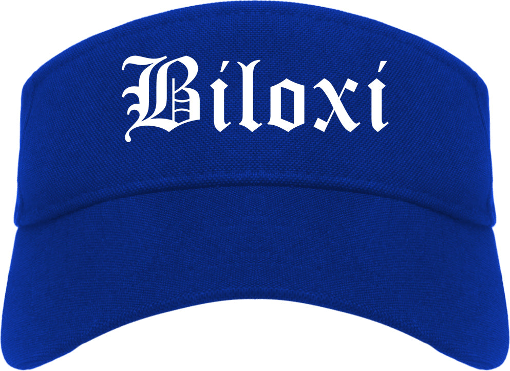 Biloxi Mississippi MS Old English Mens Visor Cap Hat Royal Blue