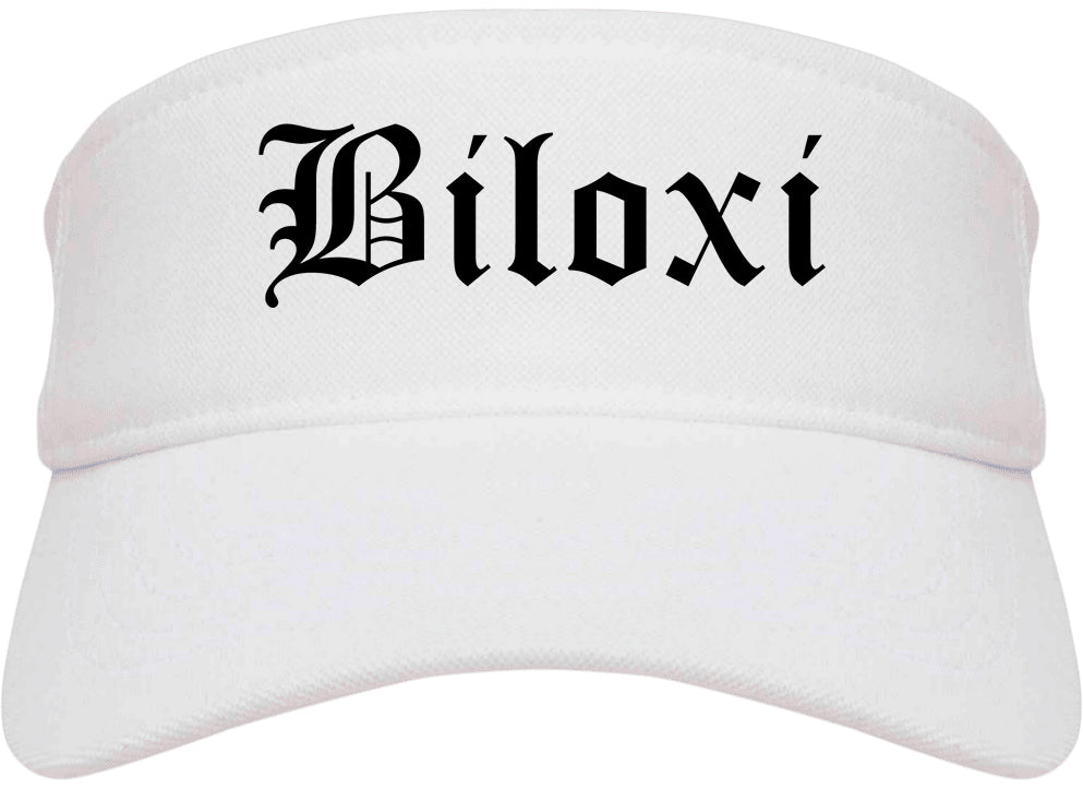 Biloxi Mississippi MS Old English Mens Visor Cap Hat White