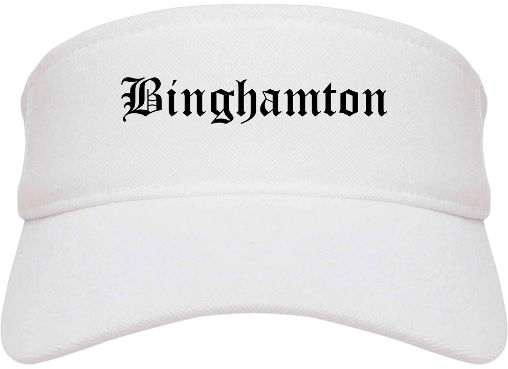 Binghamton New York NY Old English Mens Visor Cap Hat White