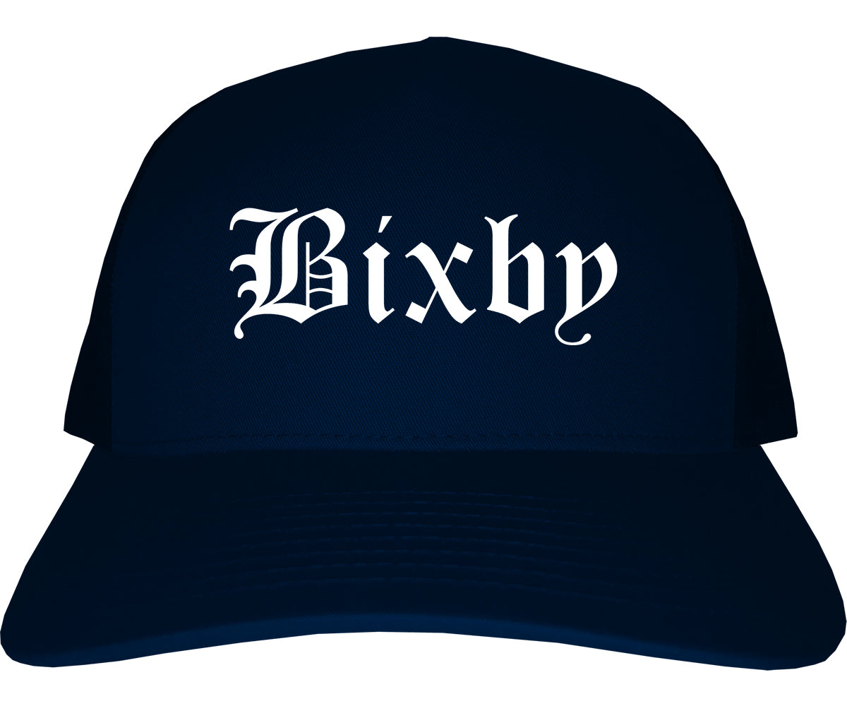 Bixby Oklahoma OK Old English Mens Trucker Hat Cap Navy Blue