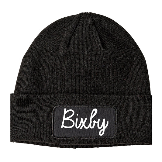 Bixby Oklahoma OK Script Mens Knit Beanie Hat Cap Black