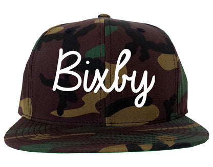 Bixby Oklahoma OK Script Mens Snapback Hat Army Camo