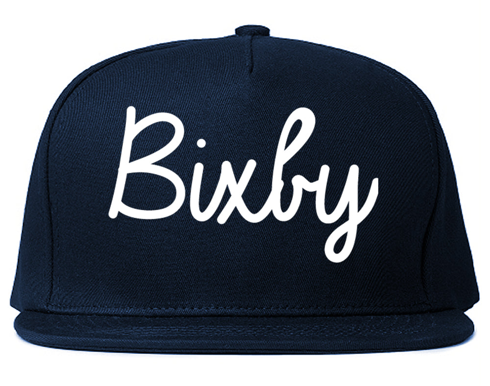 Bixby Oklahoma OK Script Mens Snapback Hat Navy Blue