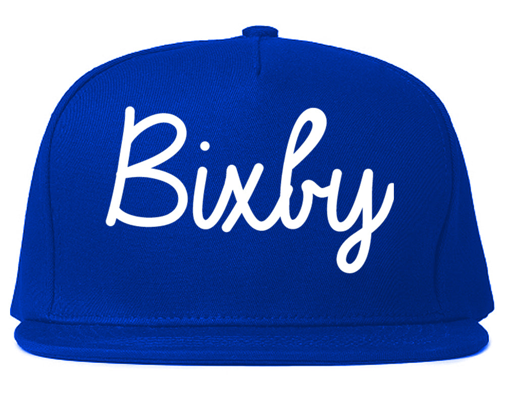 Bixby Oklahoma OK Script Mens Snapback Hat Royal Blue