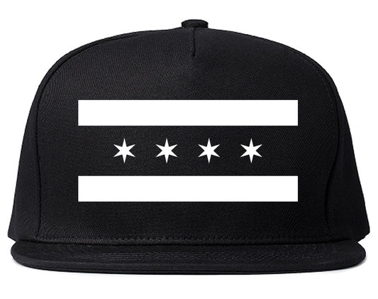 Black And White Chicago Illinois Flag Mens Snapback Hat Black