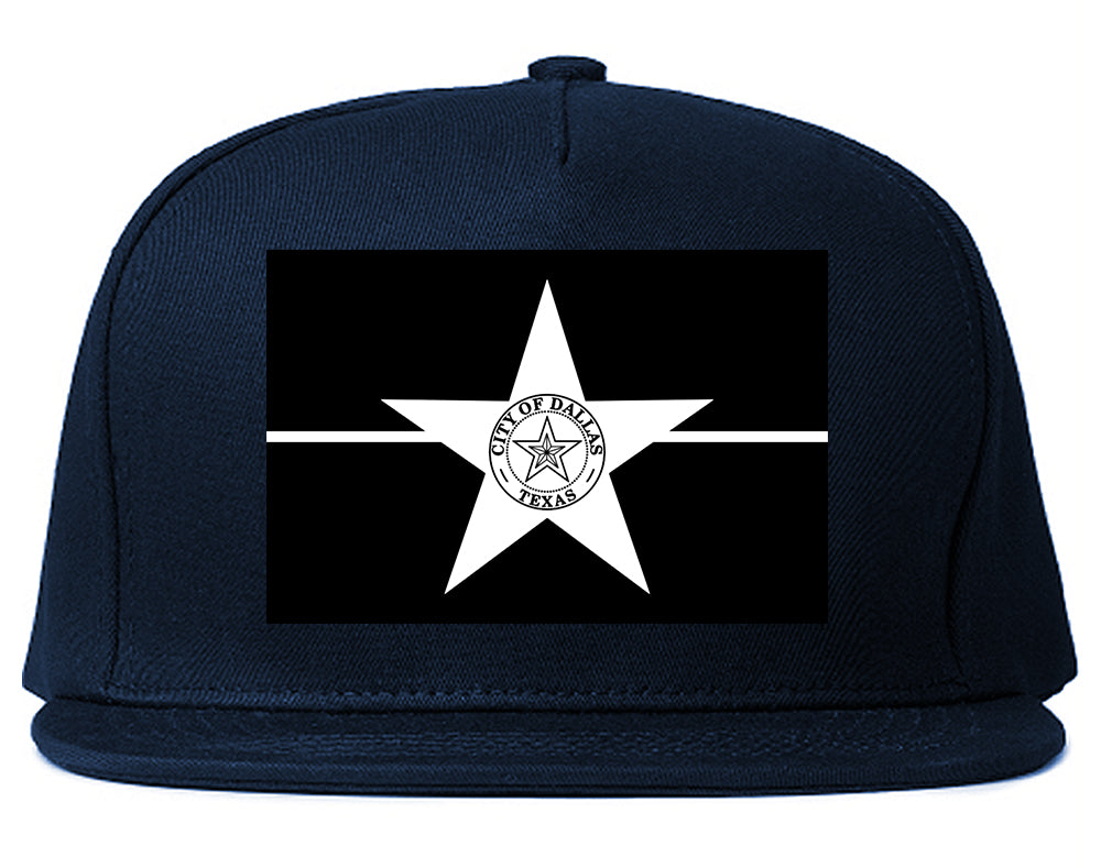 Black And White Dallas Texas Flag Mens Snapback Hat Navy Blue