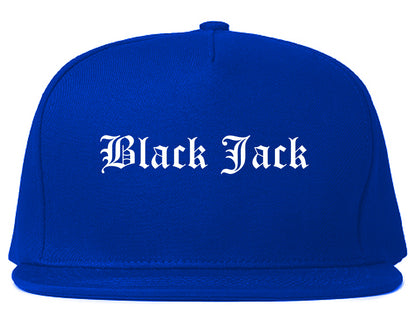 Black Jack Missouri MO Old English Mens Snapback Hat Royal Blue