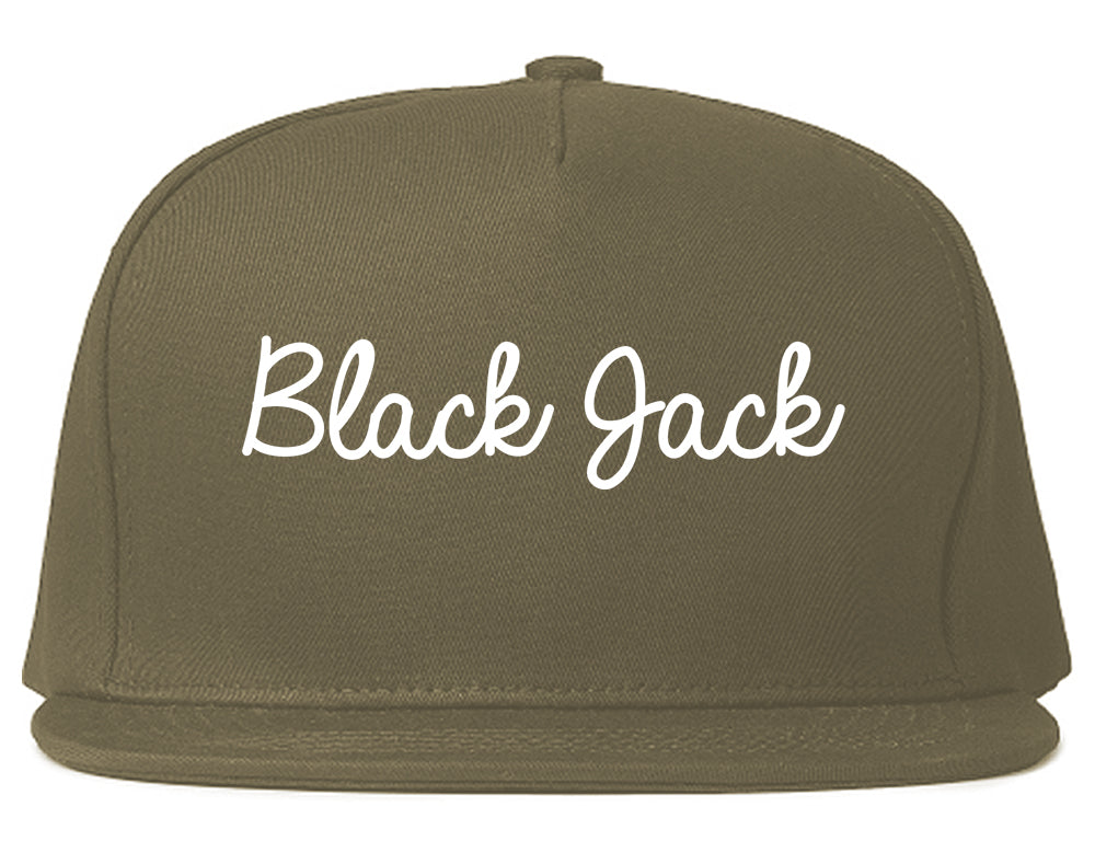 Black Jack Missouri MO Script Mens Snapback Hat Grey