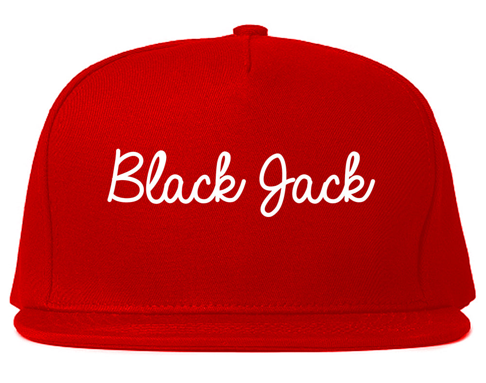 Black Jack Missouri MO Script Mens Snapback Hat Red