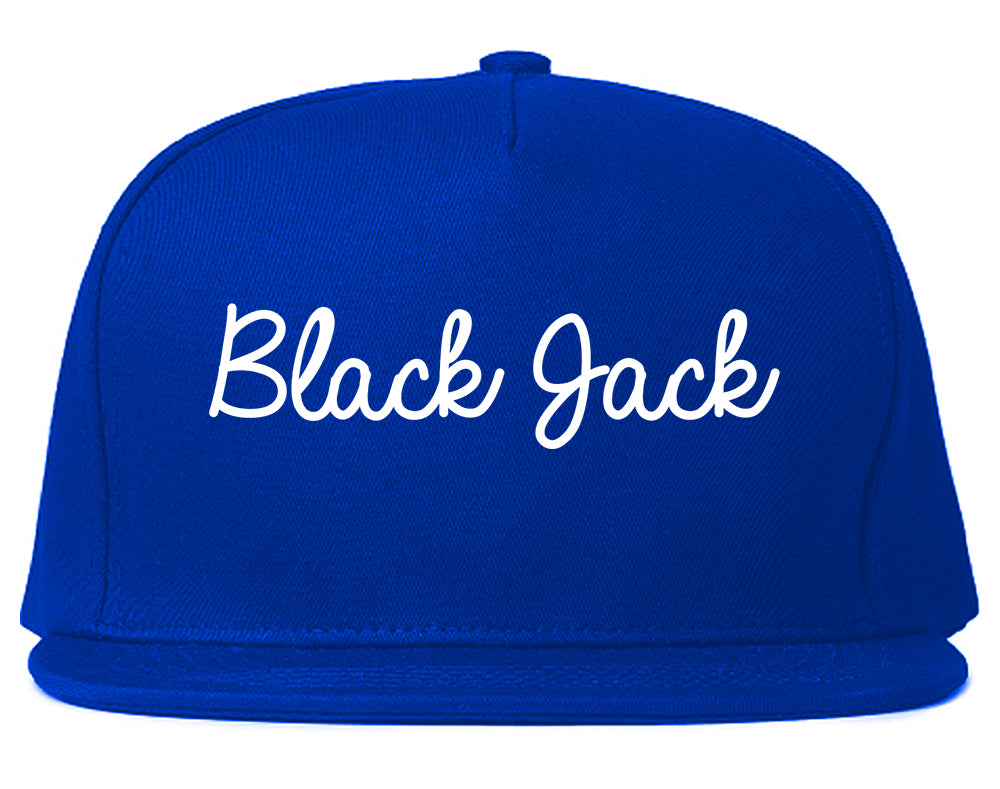 Black Jack Missouri MO Script Mens Snapback Hat Royal Blue