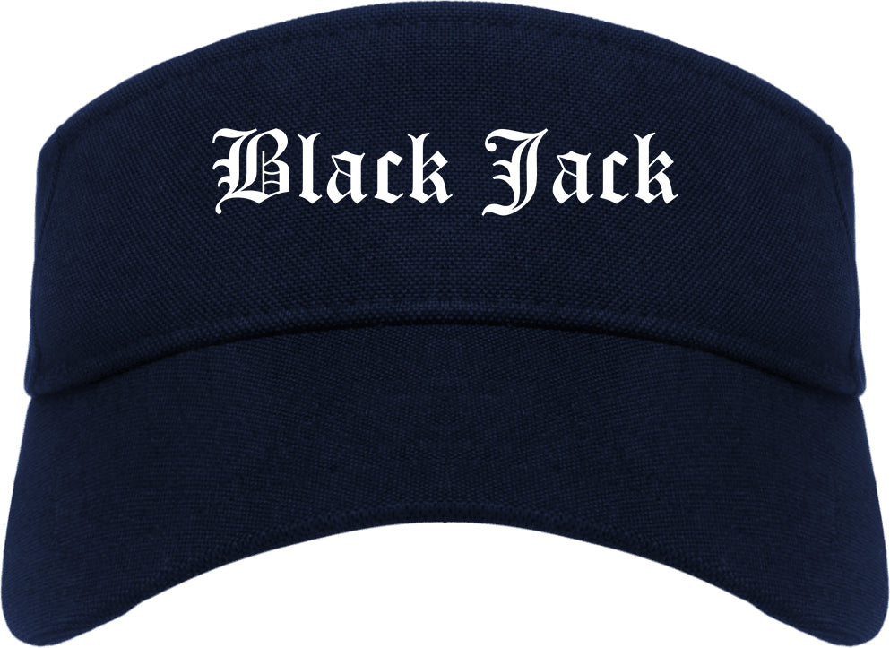 Black Jack Missouri MO Old English Mens Visor Cap Hat Navy Blue
