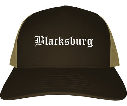 Blacksburg Virginia VA Old English Mens Trucker Hat Cap Brown