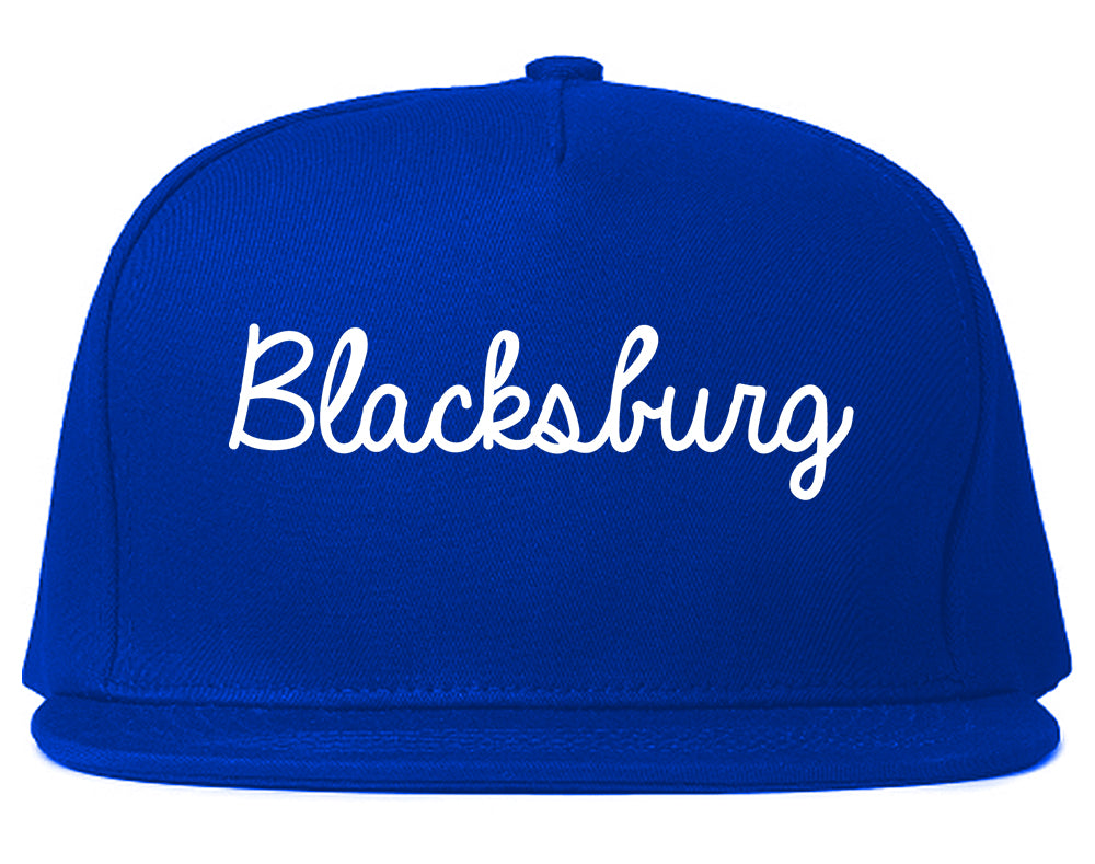 Blacksburg Virginia VA Script Mens Snapback Hat Royal Blue
