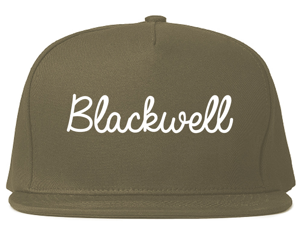 Blackwell Oklahoma OK Script Mens Snapback Hat Grey