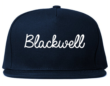 Blackwell Oklahoma OK Script Mens Snapback Hat Navy Blue