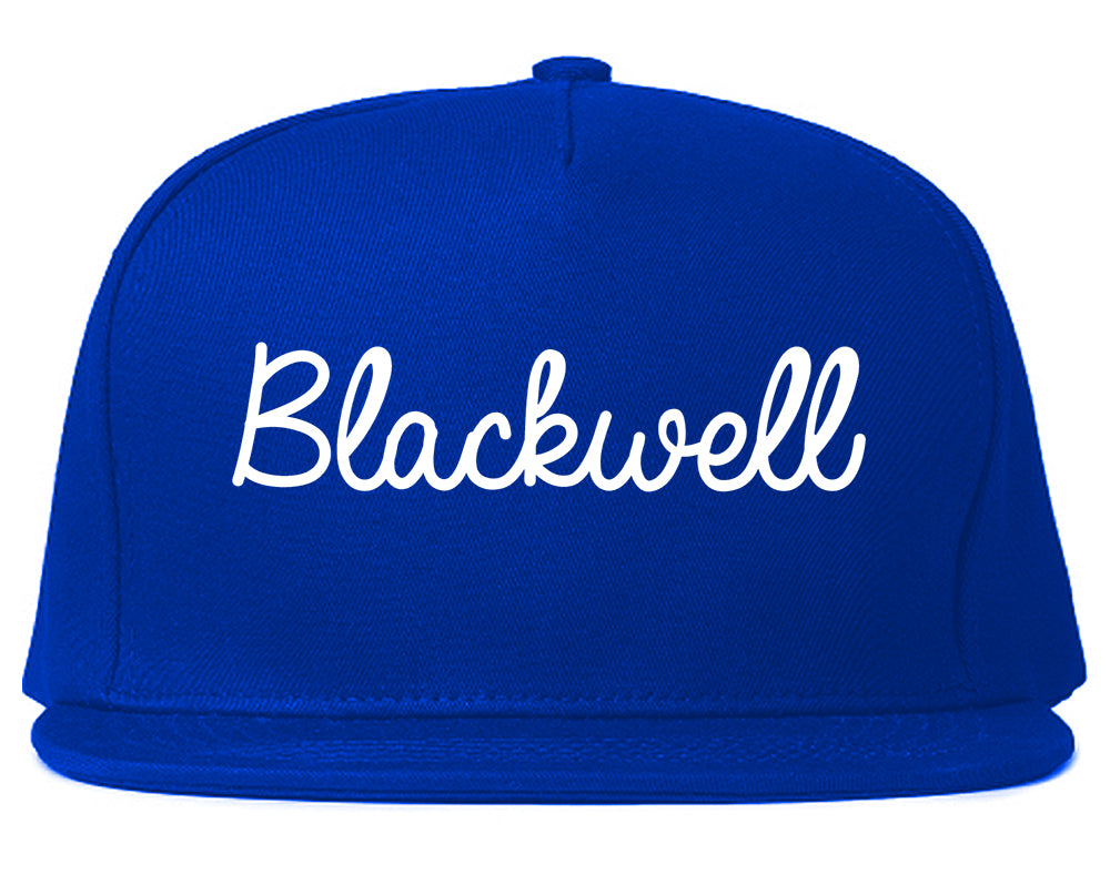 Blackwell Oklahoma OK Script Mens Snapback Hat Royal Blue