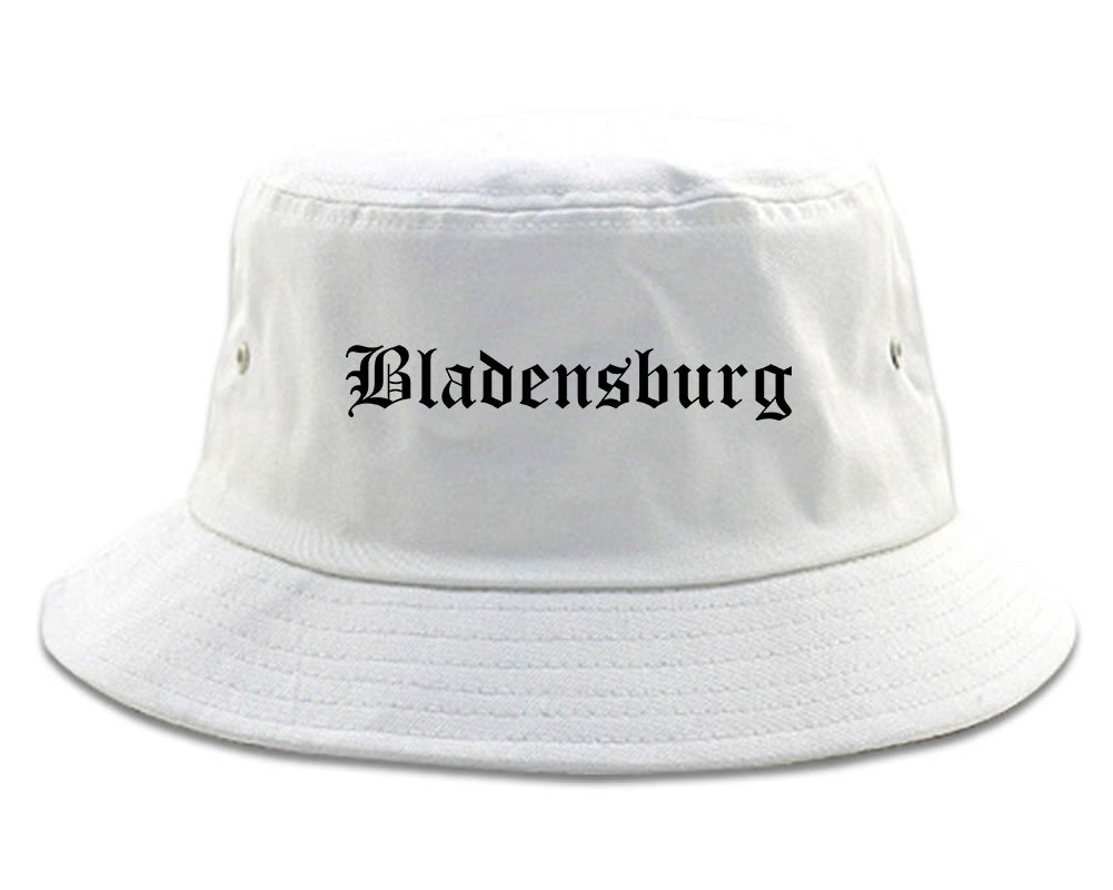 Bladensburg Maryland MD Old English Mens Bucket Hat White