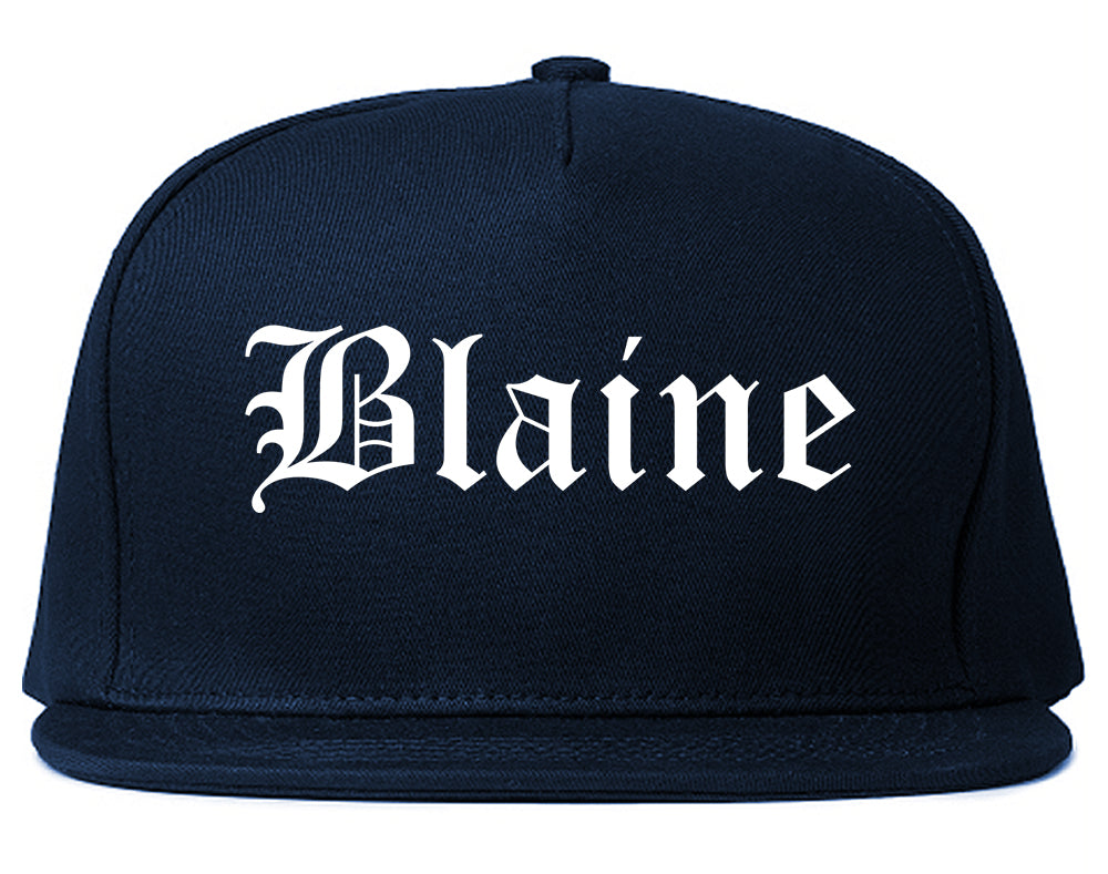 Blaine Washington WA Old English Mens Snapback Hat Navy Blue