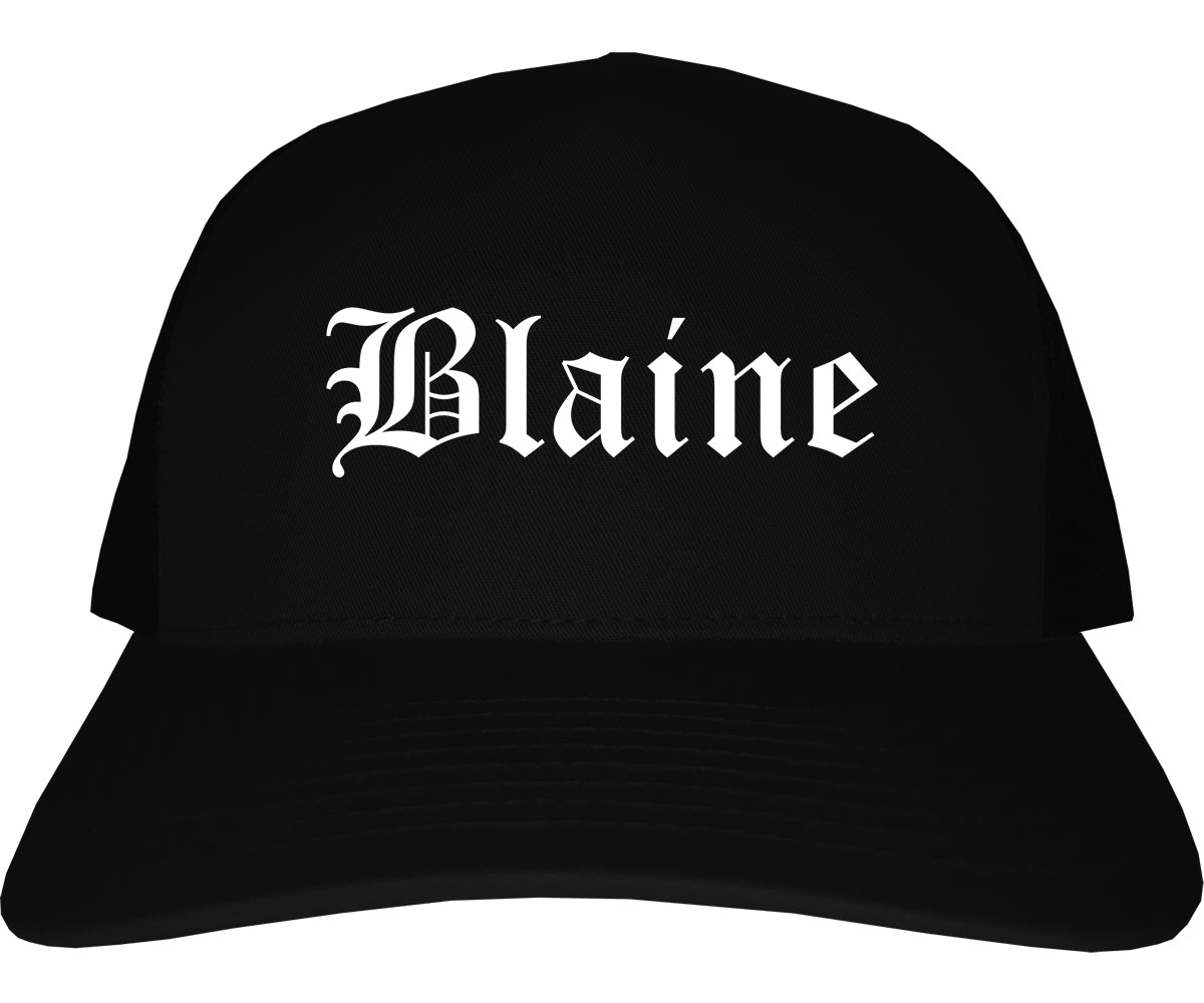 Blaine Washington WA Old English Mens Trucker Hat Cap Black