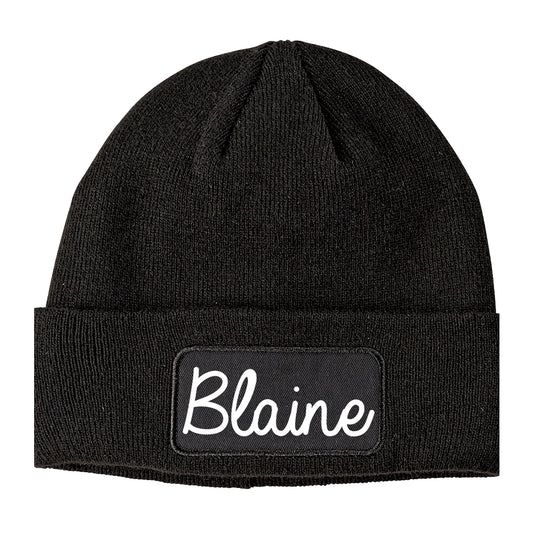Blaine Washington WA Script Mens Knit Beanie Hat Cap Black