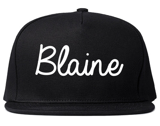 Blaine Washington WA Script Mens Snapback Hat Black