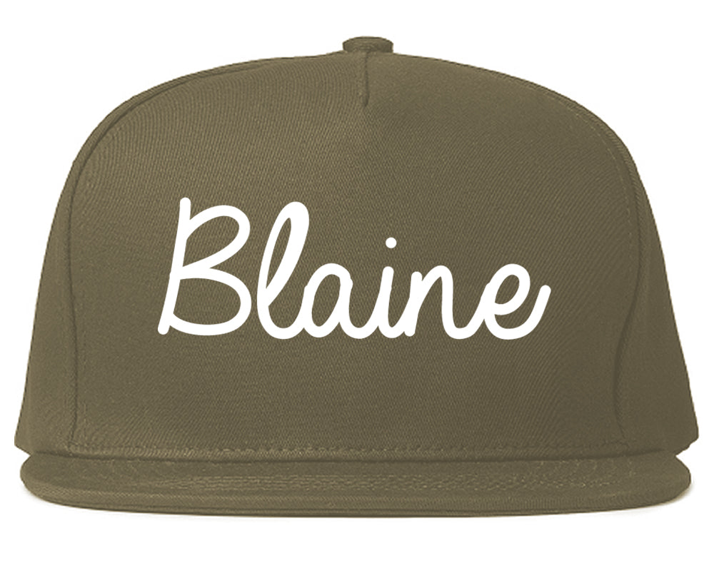 Blaine Washington WA Script Mens Snapback Hat Grey