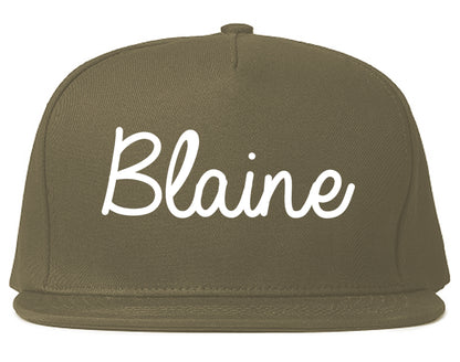 Blaine Washington WA Script Mens Snapback Hat Grey