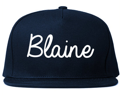Blaine Washington WA Script Mens Snapback Hat Navy Blue