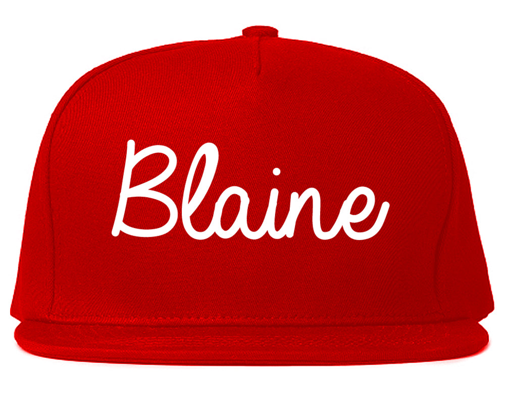 Blaine Washington WA Script Mens Snapback Hat Red