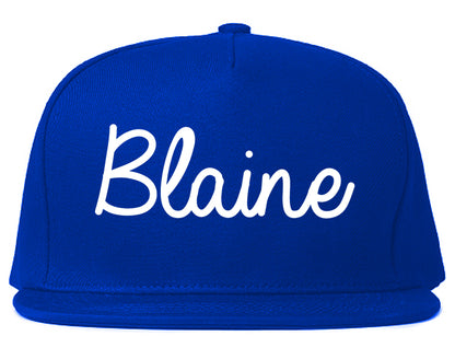 Blaine Washington WA Script Mens Snapback Hat Royal Blue