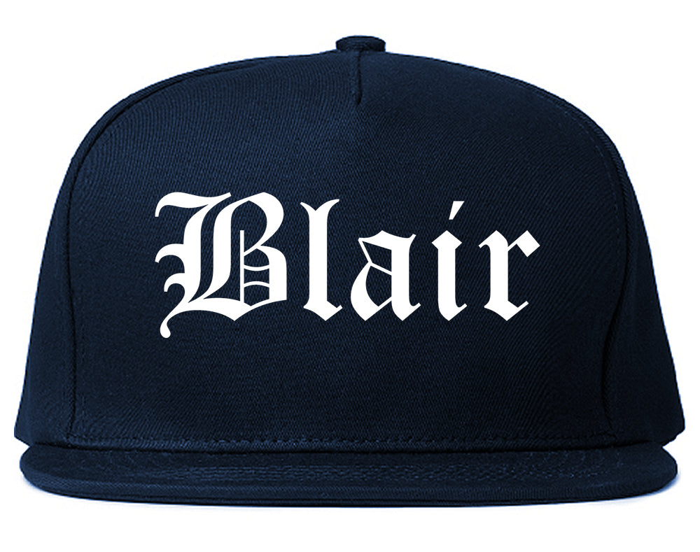 Blair Nebraska NE Old English Mens Snapback Hat Navy Blue
