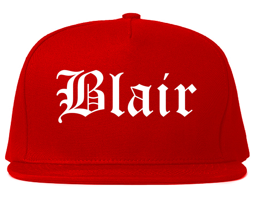 Blair Nebraska NE Old English Mens Snapback Hat Red