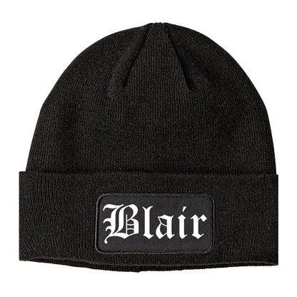 Blair Nebraska NE Old English Mens Knit Beanie Hat Cap Black