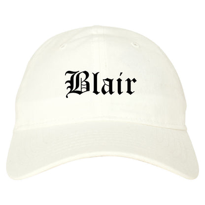 Blair Nebraska NE Old English Mens Dad Hat Baseball Cap White