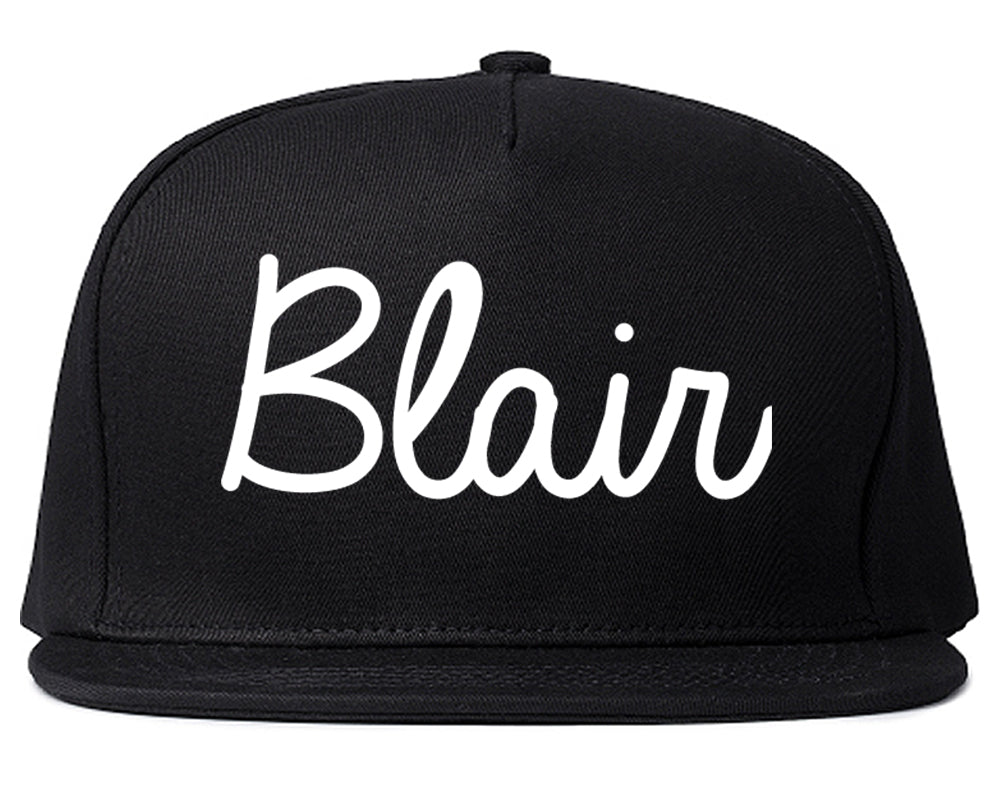 Blair Nebraska NE Script Mens Snapback Hat Black