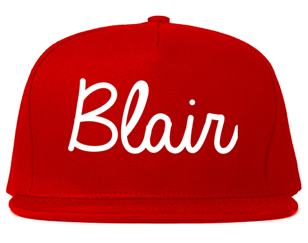 Blair Nebraska NE Script Mens Snapback Hat Red