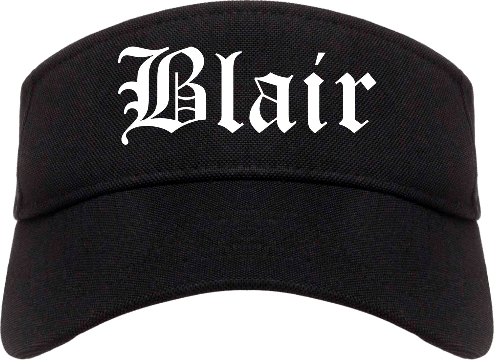Blair Nebraska NE Old English Mens Visor Cap Hat Black