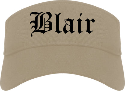 Blair Nebraska NE Old English Mens Visor Cap Hat Khaki