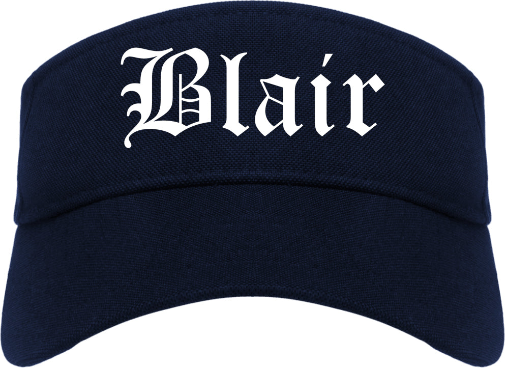 Blair Nebraska NE Old English Mens Visor Cap Hat Navy Blue